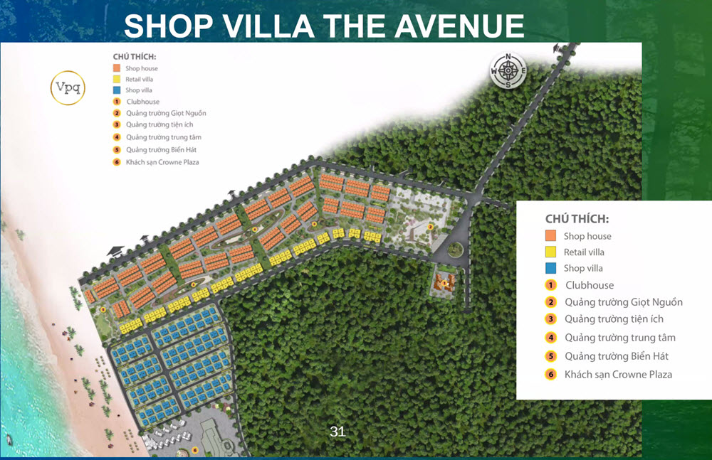 Vị tr&iacute; Shop Villa The Avenue m&agrave;u xanh biển tr&ecirc;n mặt bằng tổng thể