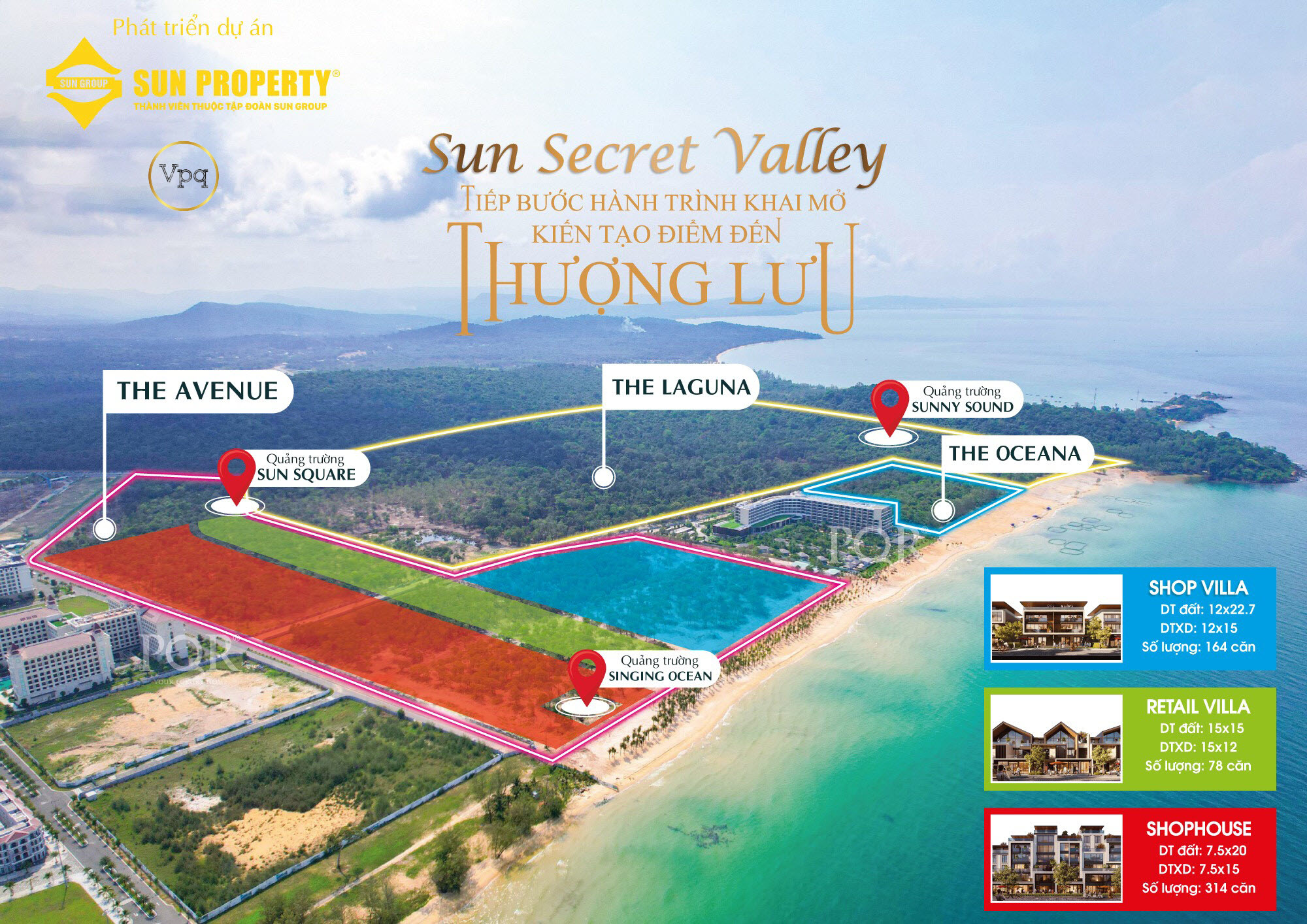 Vị tr&iacute; thực tế của ph&acirc;n khu The Avenue trong dự &aacute;n Sun Secret Valley Ph&uacute; Quốc