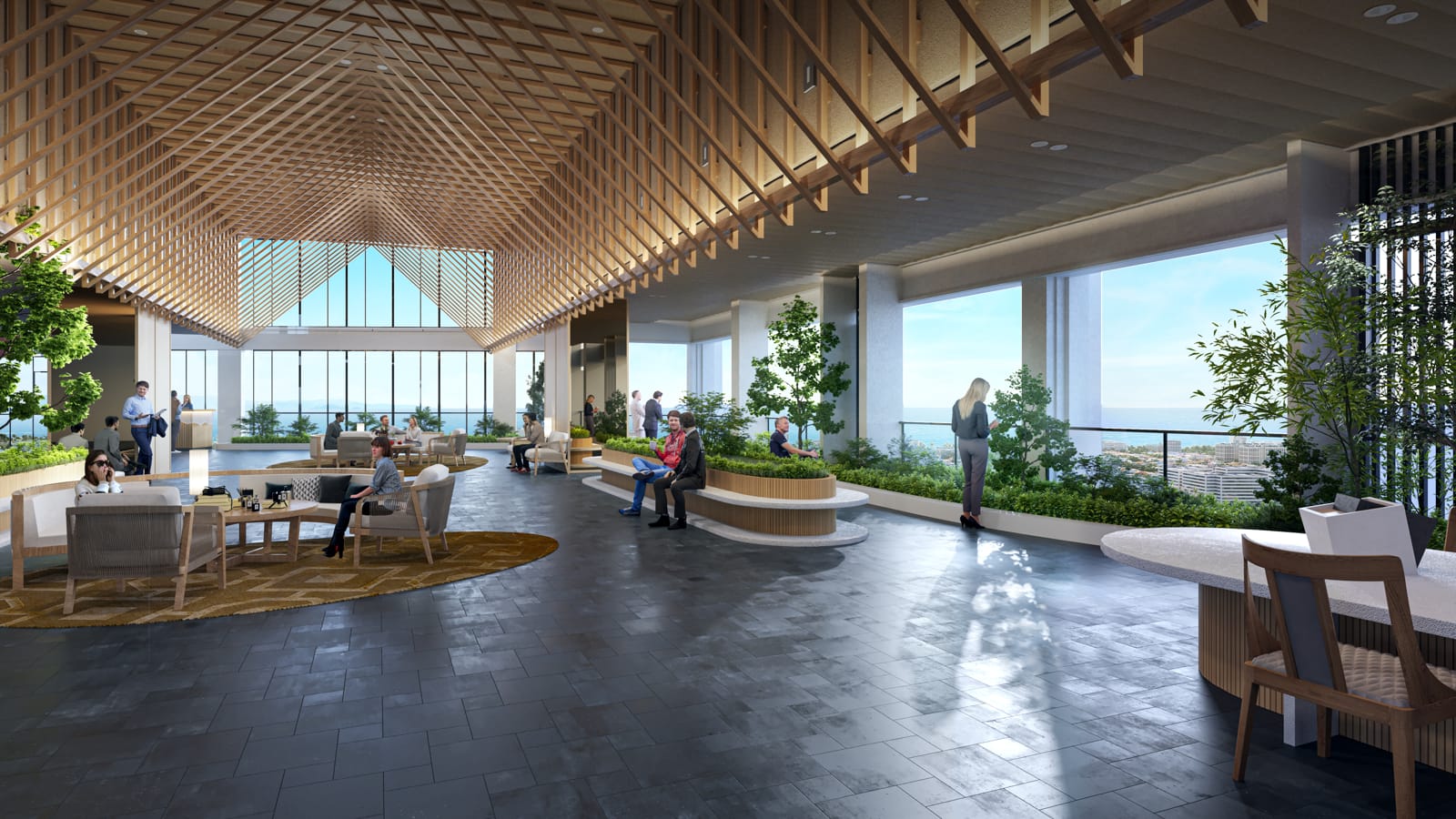 Ph&ograve;ng chờ tầng 18 căn hộ Sun Cosmo Residence view biển