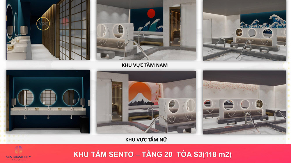 Khu tắm Sento, bể sục, tắm tráng diện tích 118m2 ( tòa S3 )