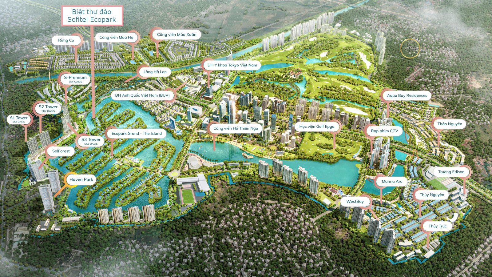 Vị trí biệt thự đảo lớn Sofitel Ecopark Villa