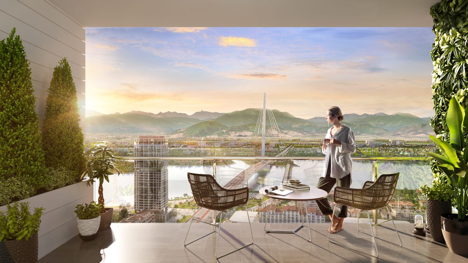 Ban c&ocirc;ng căn hộ cao tầng view s&ocirc;ng H&agrave;n tầng 33
