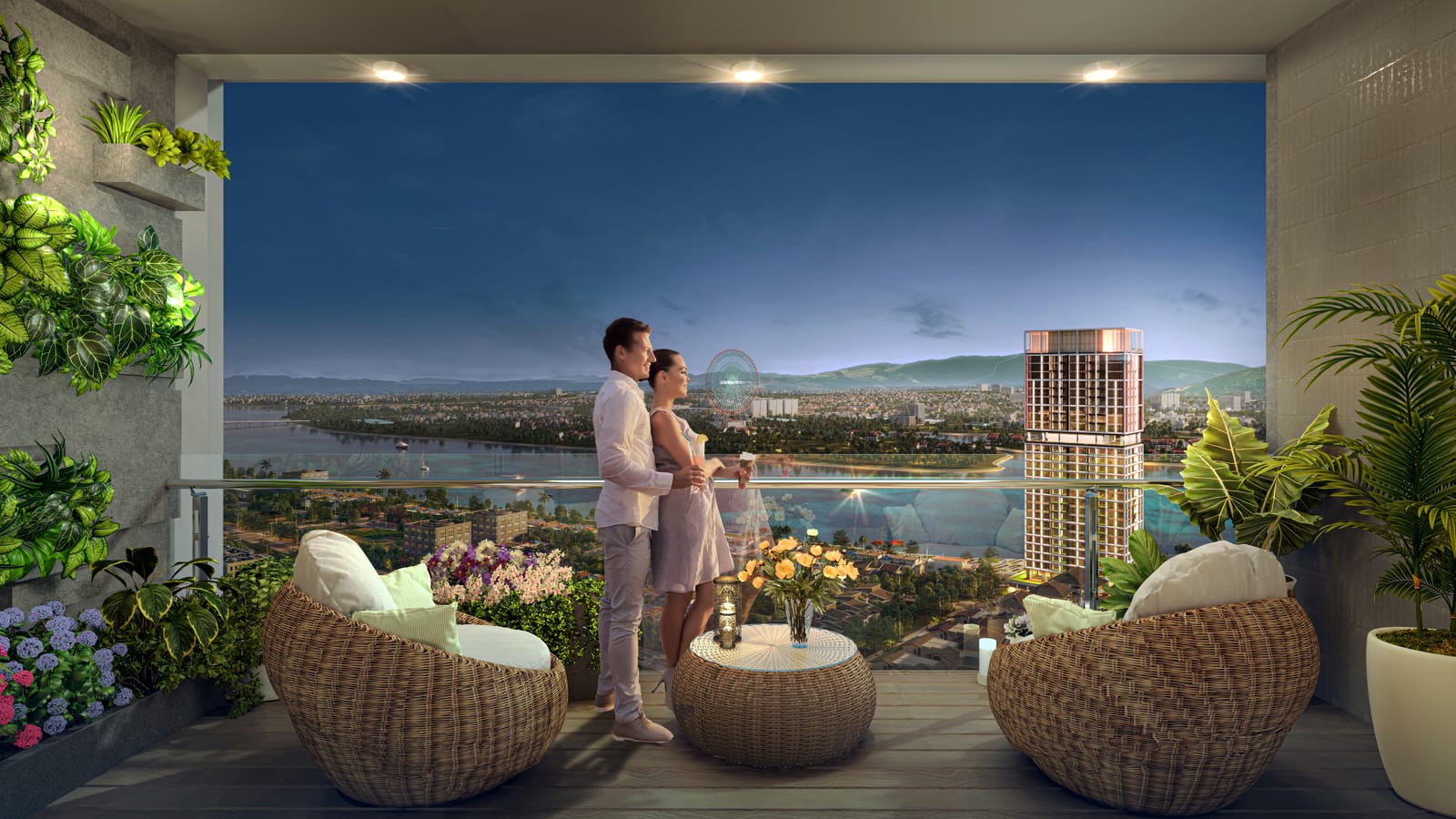 Ban c&ocirc;ng căn hộ cao tầng view s&ocirc;ng H&agrave;n tầng 28