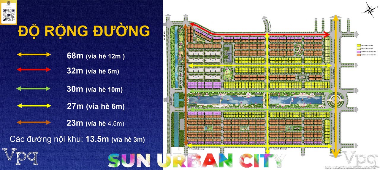 Diện t&iacute;ch c&aacute;c trục đường dự &aacute;n Sun Urban City
