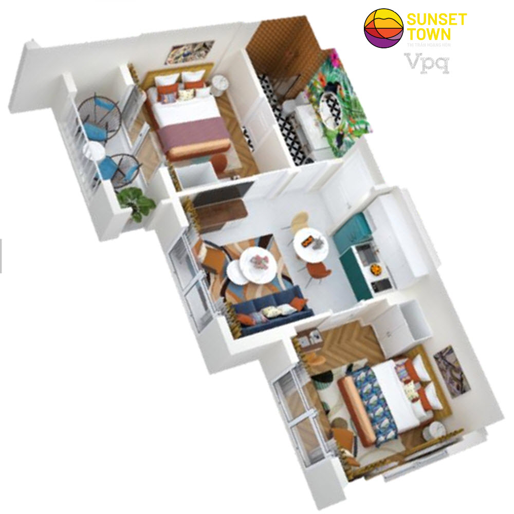 Thiết kế 3 ngủ phong cách Mid Centery Morden tòa S3,S3 The Sky