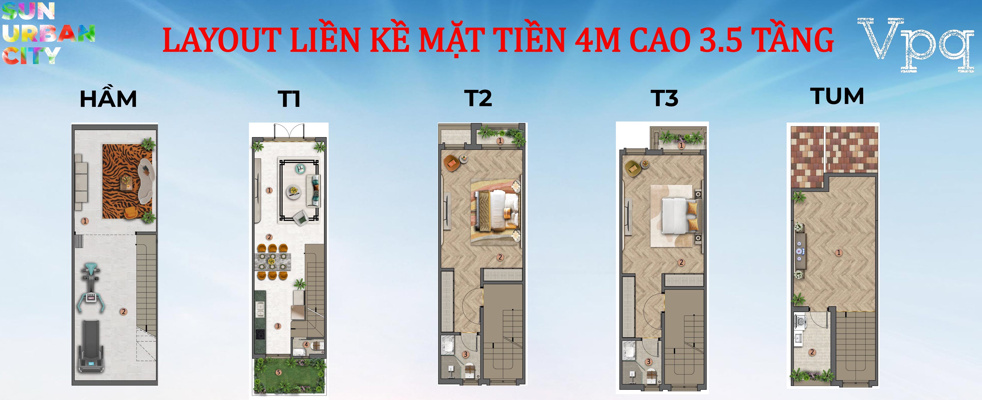 Layout nhà phố Townhouse mặt tiền 4m