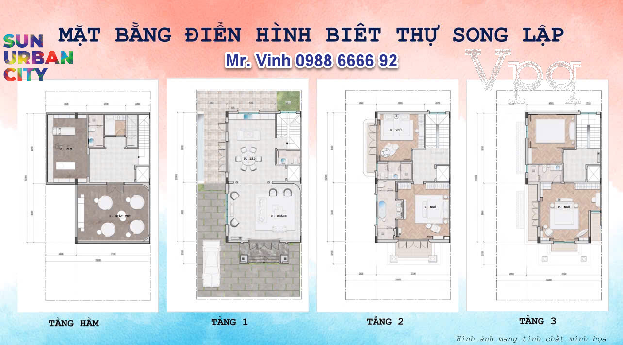 Layout biệt thự song lập Sun Urban City