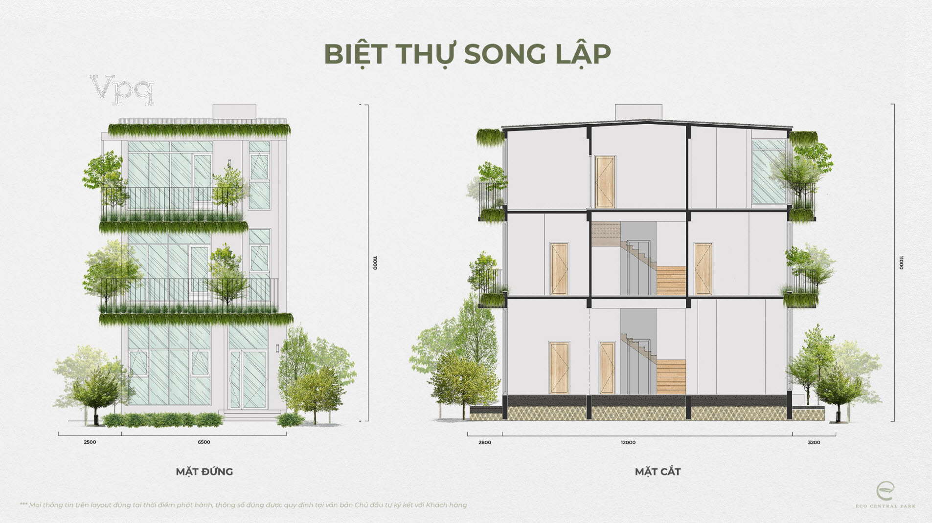 Mặt cắt biệt thự song lập The Garden Eco Central Park Vinh