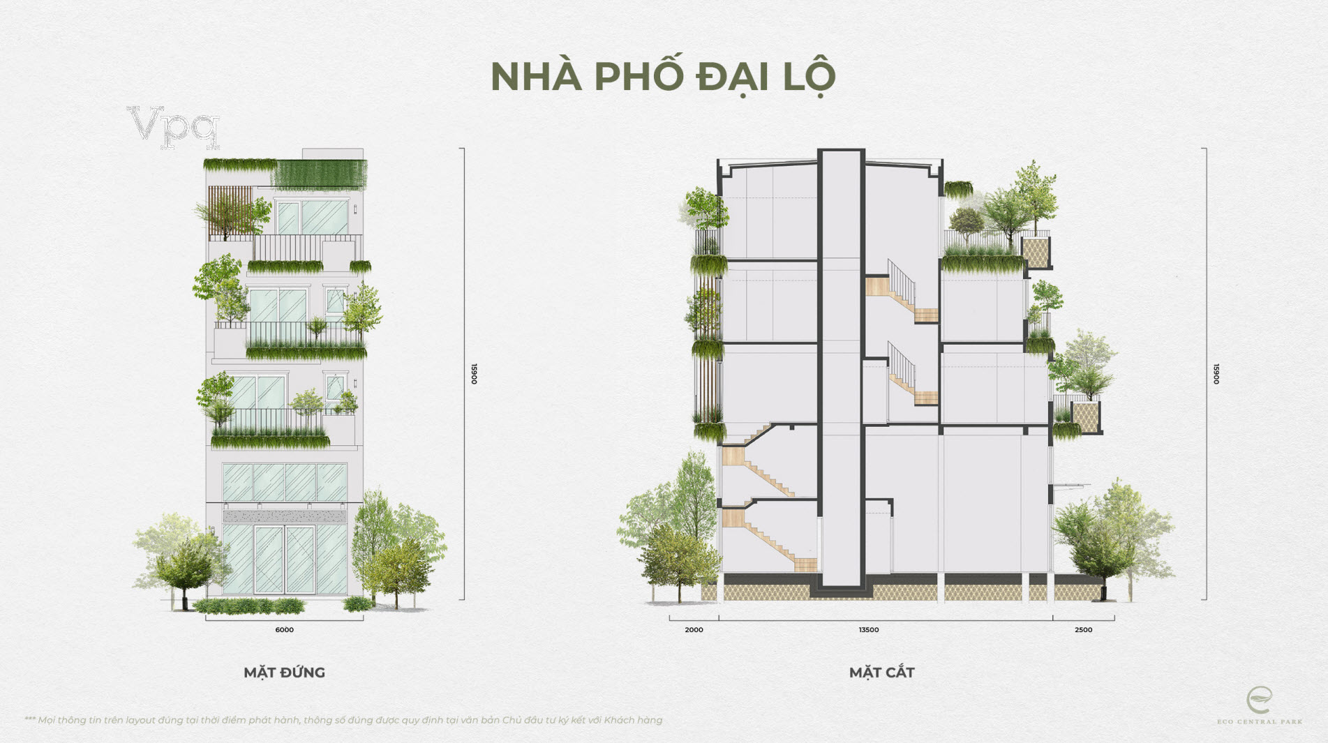 Mặt cắt nh&agrave; phố đại lộ The Garden Eco Central Park