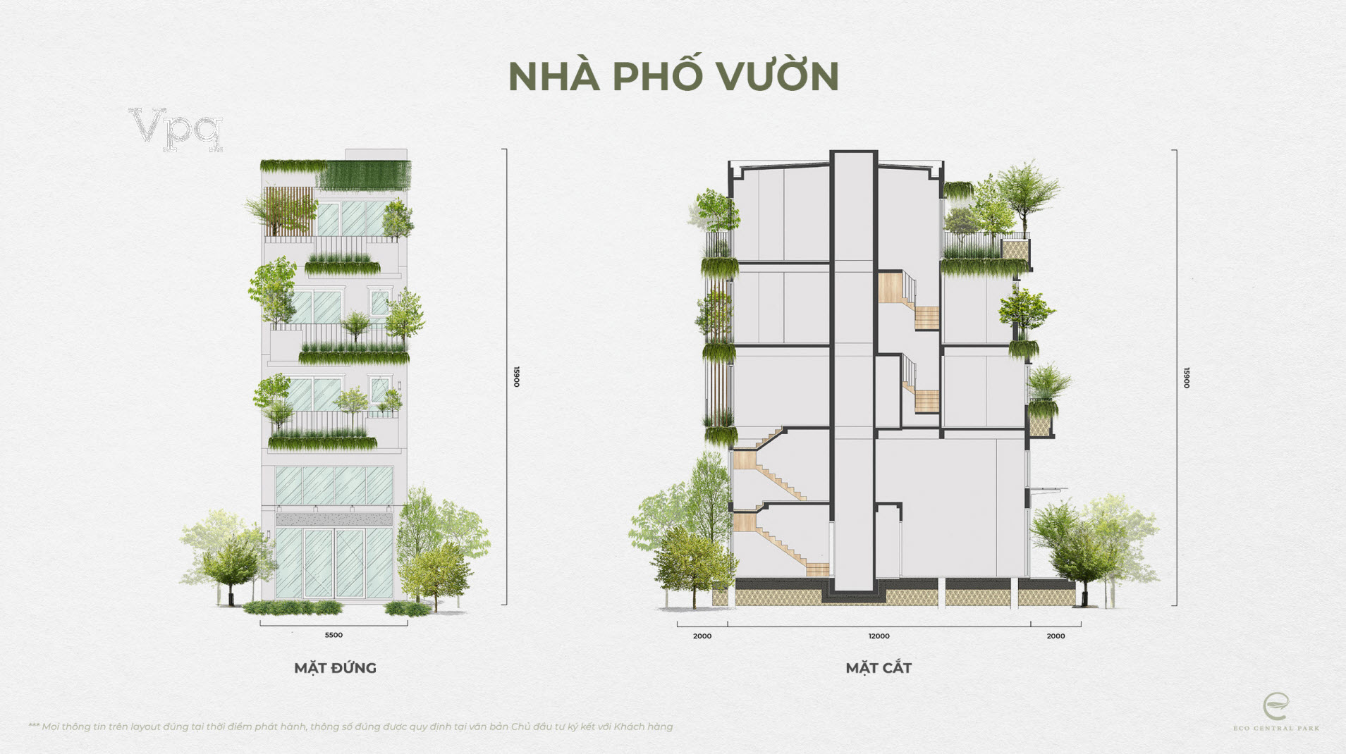 Mặt cắt nh&agrave; phố vườn The Garden Eco Central Park Vinh