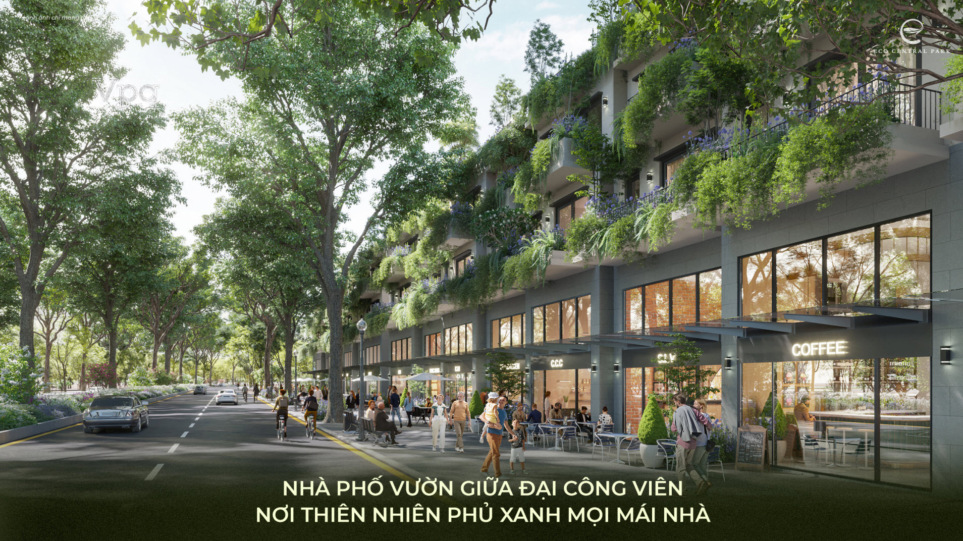 Phối cảnh đường phố nh&agrave; phố vườn The Garden dự &aacute;n Eco Central Park Vinh