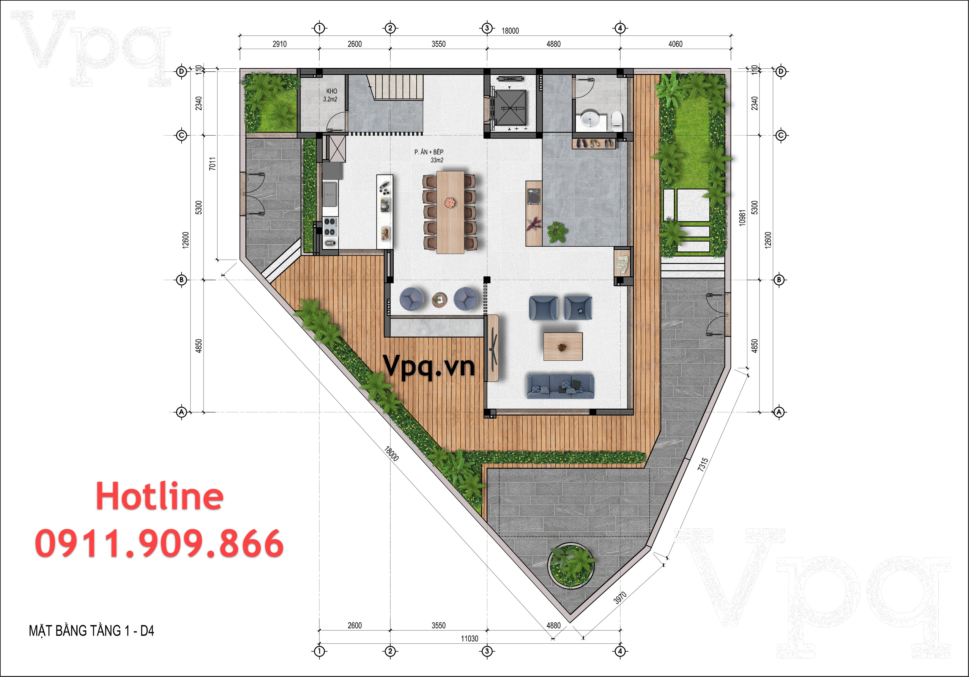 Thiết kế tầng 1 biệt thự Flamingo Golden Hill - Mẫu D4