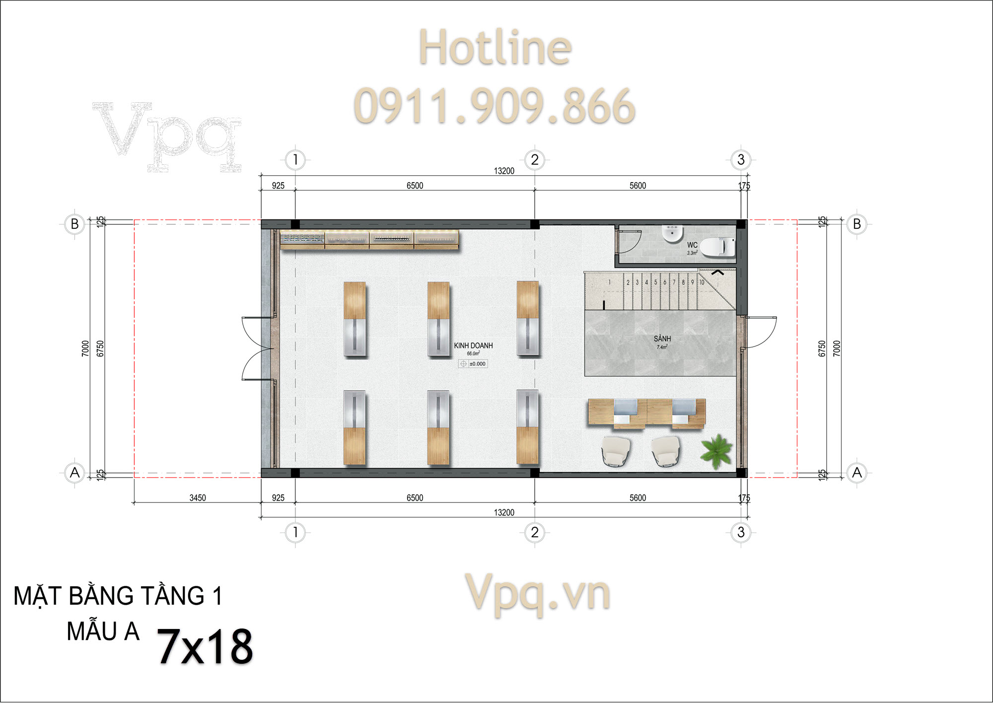 Mặt bằng tầng 1 Shophouse Flamingo Golden Hill Hà Nam
