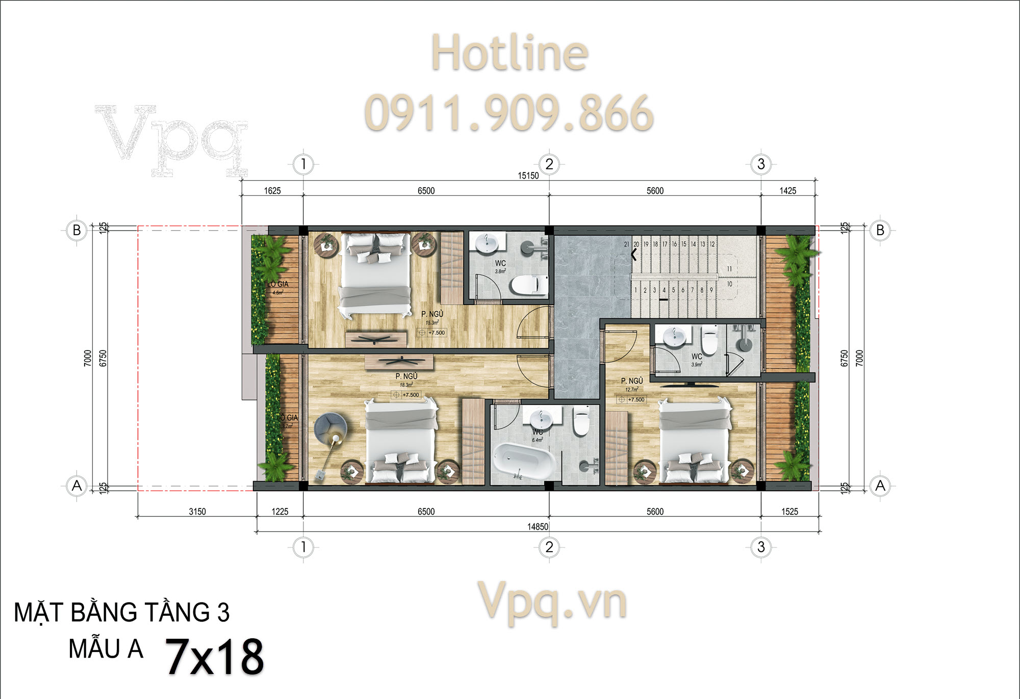 Mặt bằng tầng 3 Shophouse Flamingo Golden Hill Hà Nam