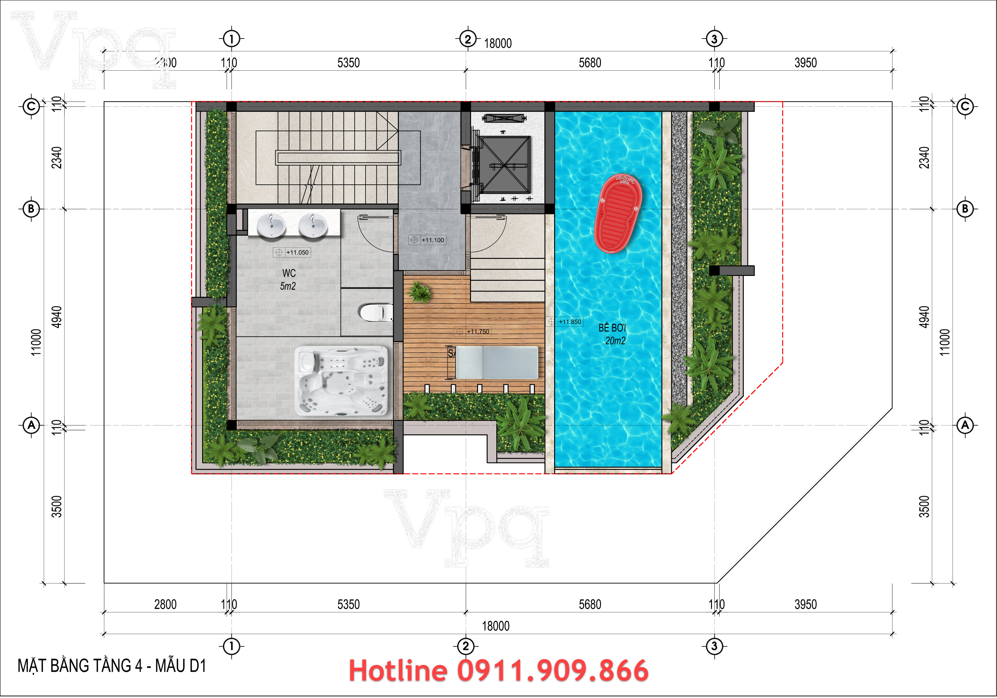 Thiết kế tầng 4 biệt thự Flamingo Golden Hill - Mẫu D1
