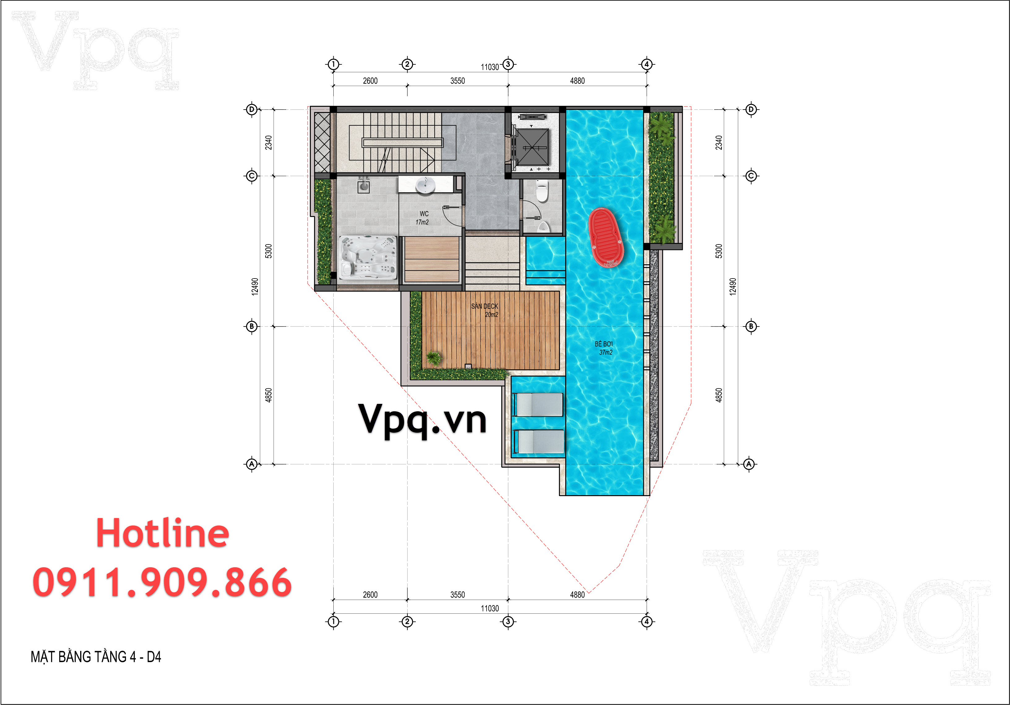 Thiết kế tầng 4 biệt thự Flamingo Golden Hill - Mẫu D4