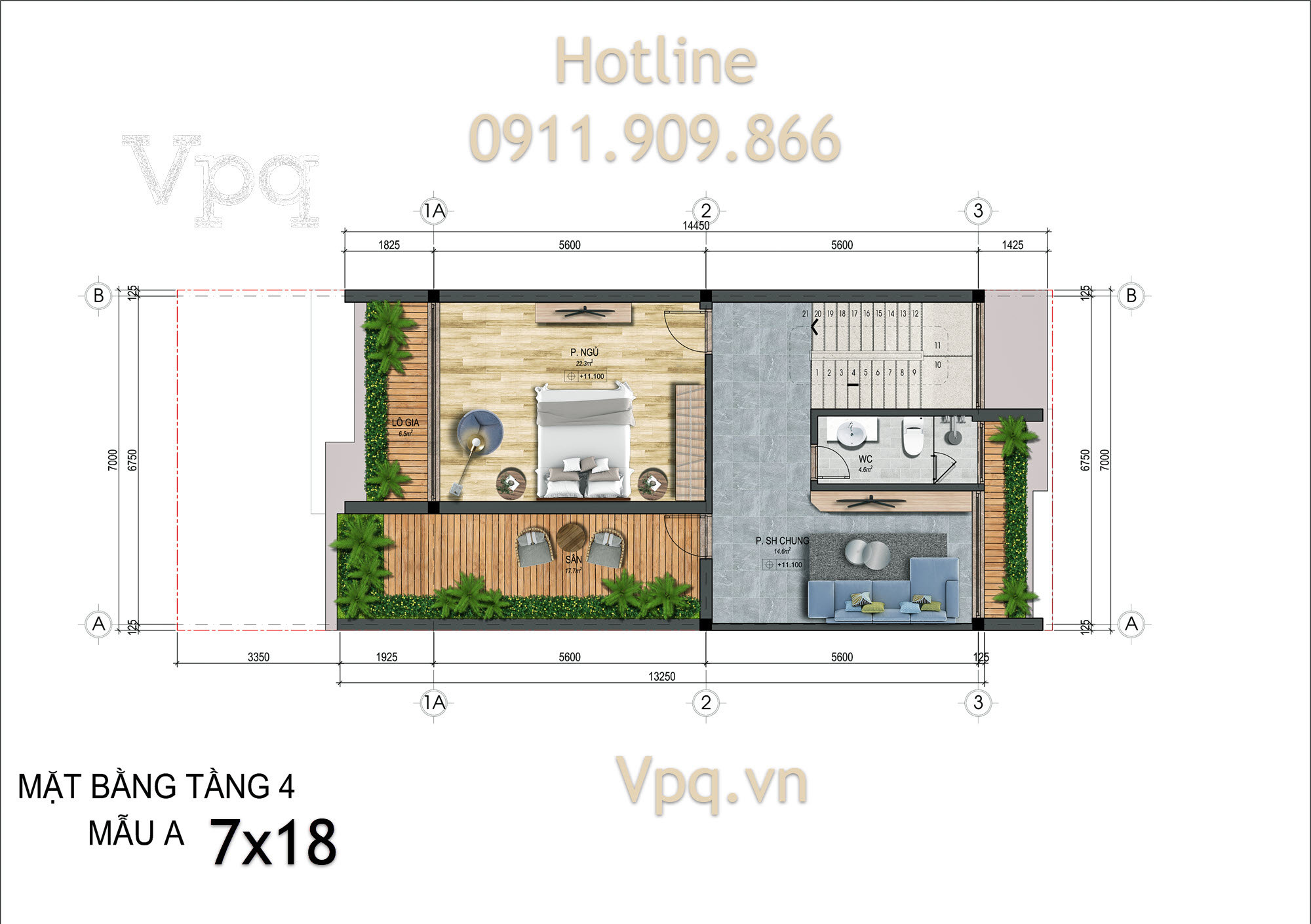 Mặt bằng tầng 4 Shophouse Flamingo Golden Hill Hà Nam