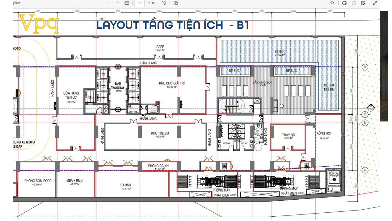 Layout tiện &iacute;ch tầng B1 t&ograve;a &ocirc;ng Thạch