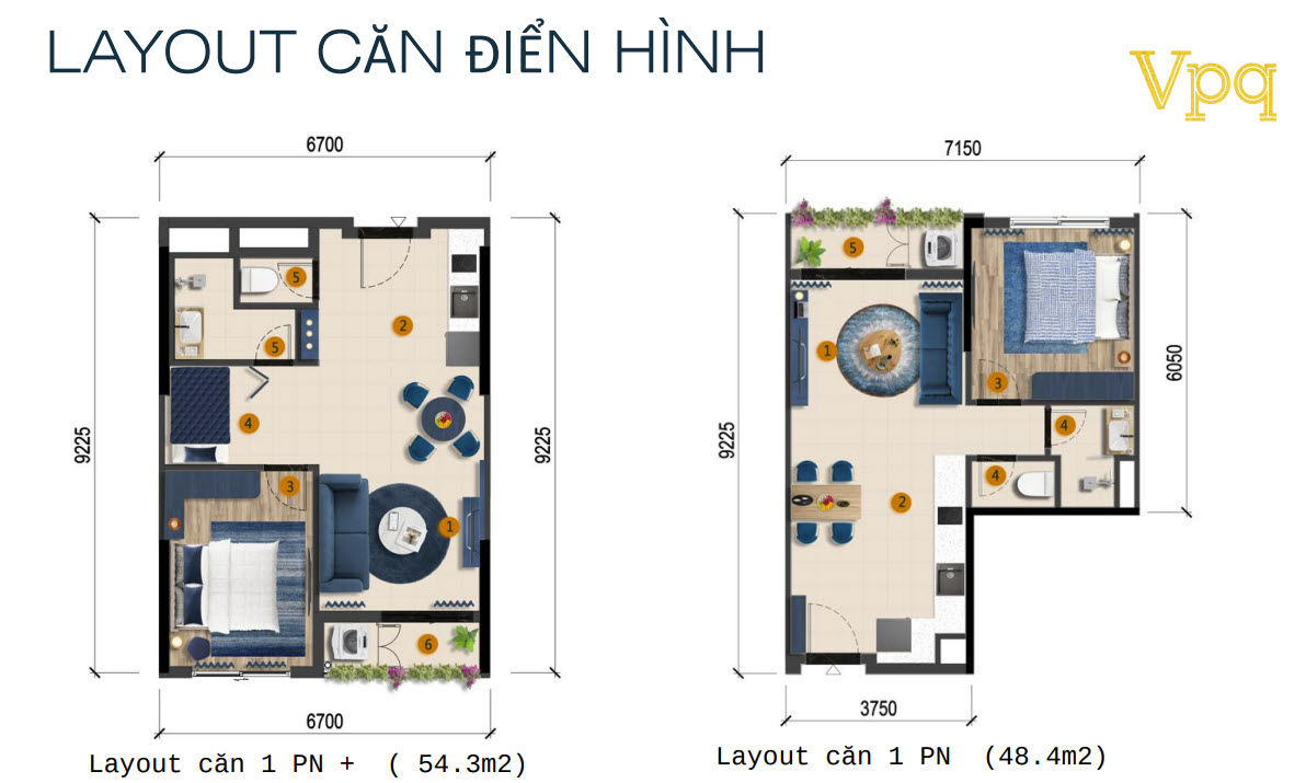 Layout căn hộ The Sunset 1 ph&ograve;ng ngủ