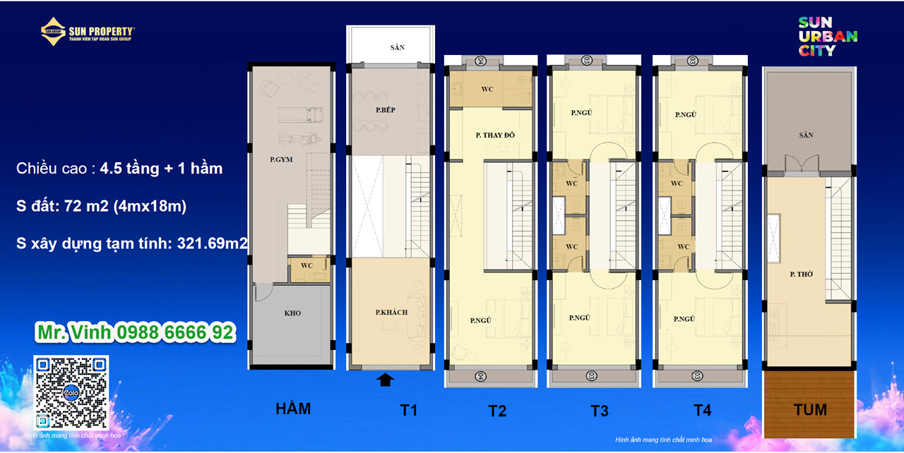 Layout điển h&igrave;nh Townhouse 4m x&acirc;y cao 4.5 tầng