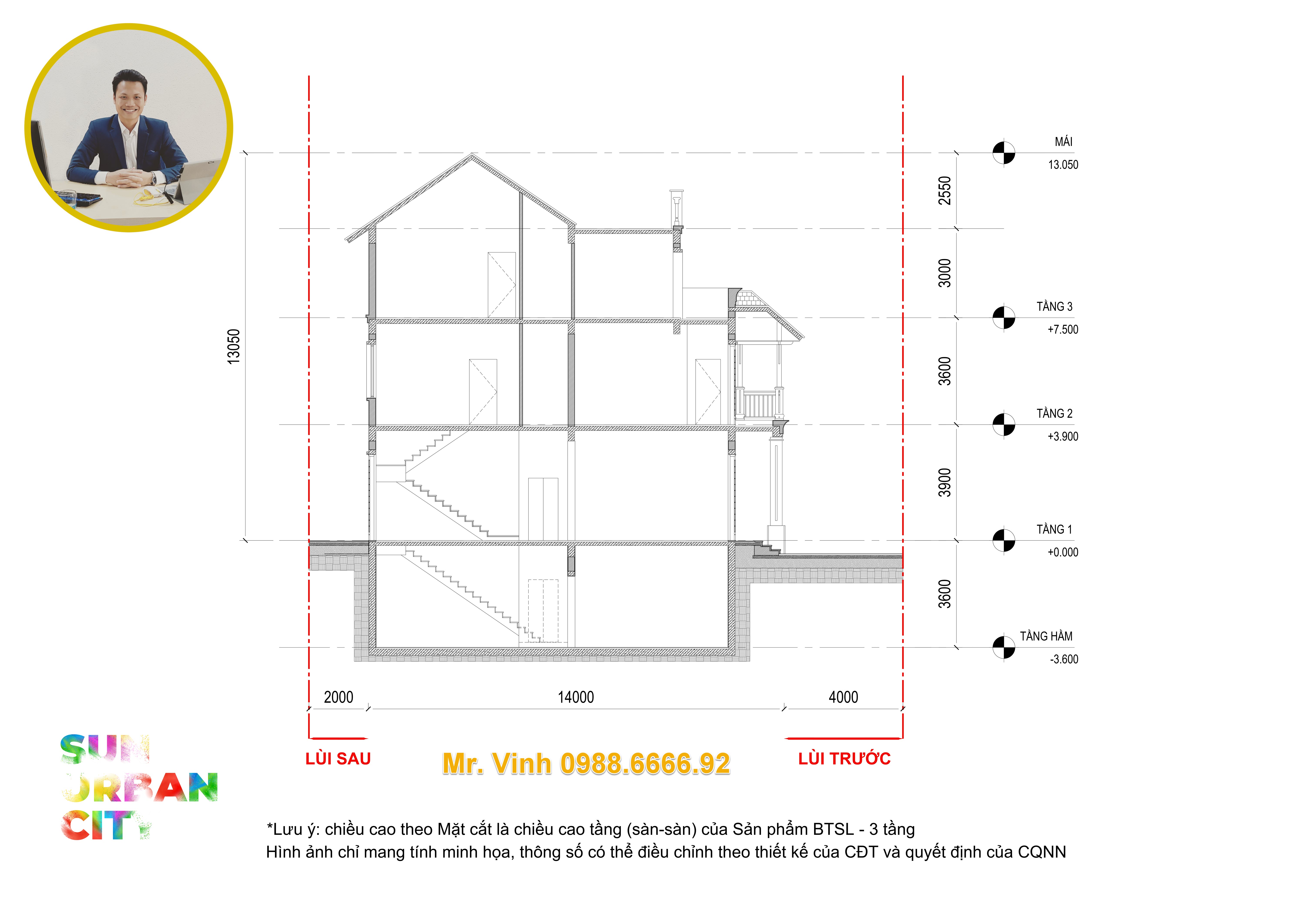 Chiều cao tầng biệt thự song lập Sun Urban City