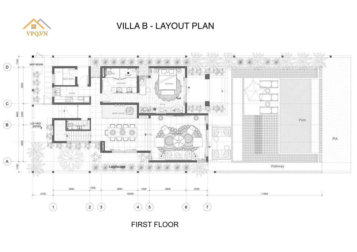 Layout tầng 1 Biệt thự bãi Kem