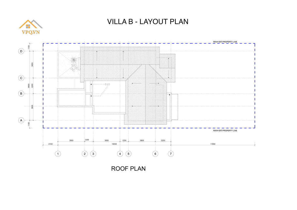 Layout tầng mái Mẫu B Biệt thự bãi Kem