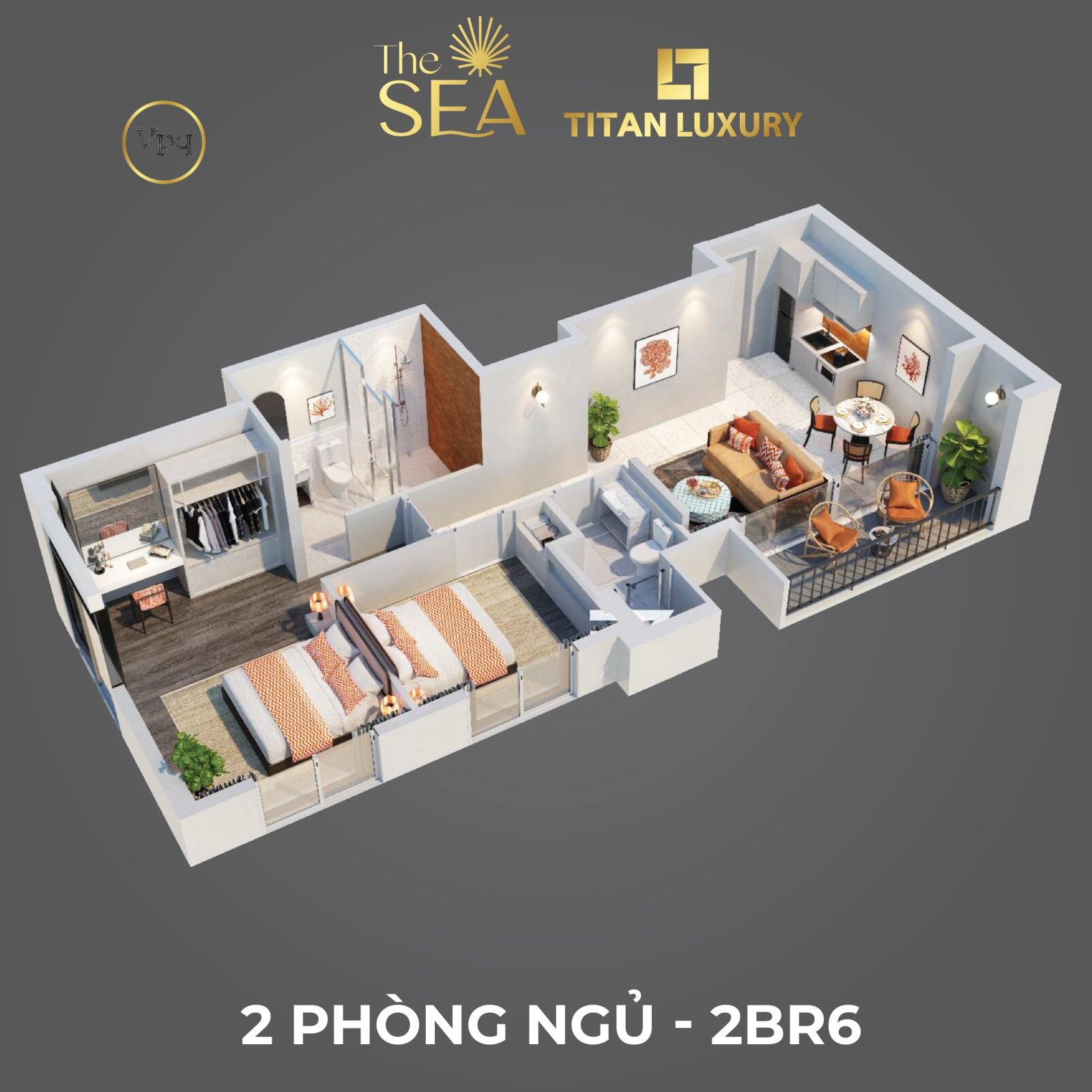 Căn hộ 2 phòng ngủ góc mở ra 1 không gian trải nghiệm tàm view từ mọi vị trí