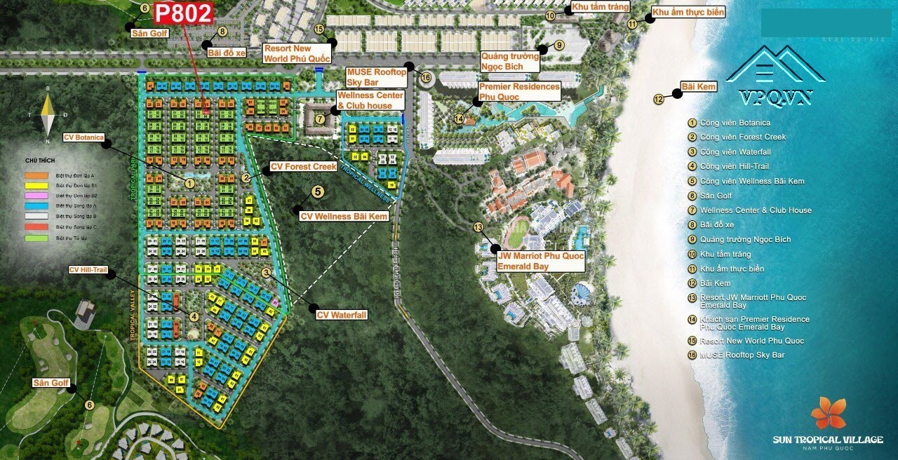 Vị tr&iacute; biệt thự tứ lập P802 Sun Tropical Village