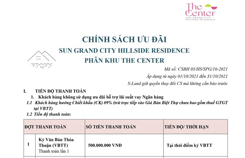 Chính sách bán hàng Shophouse The Center Phú Quốc