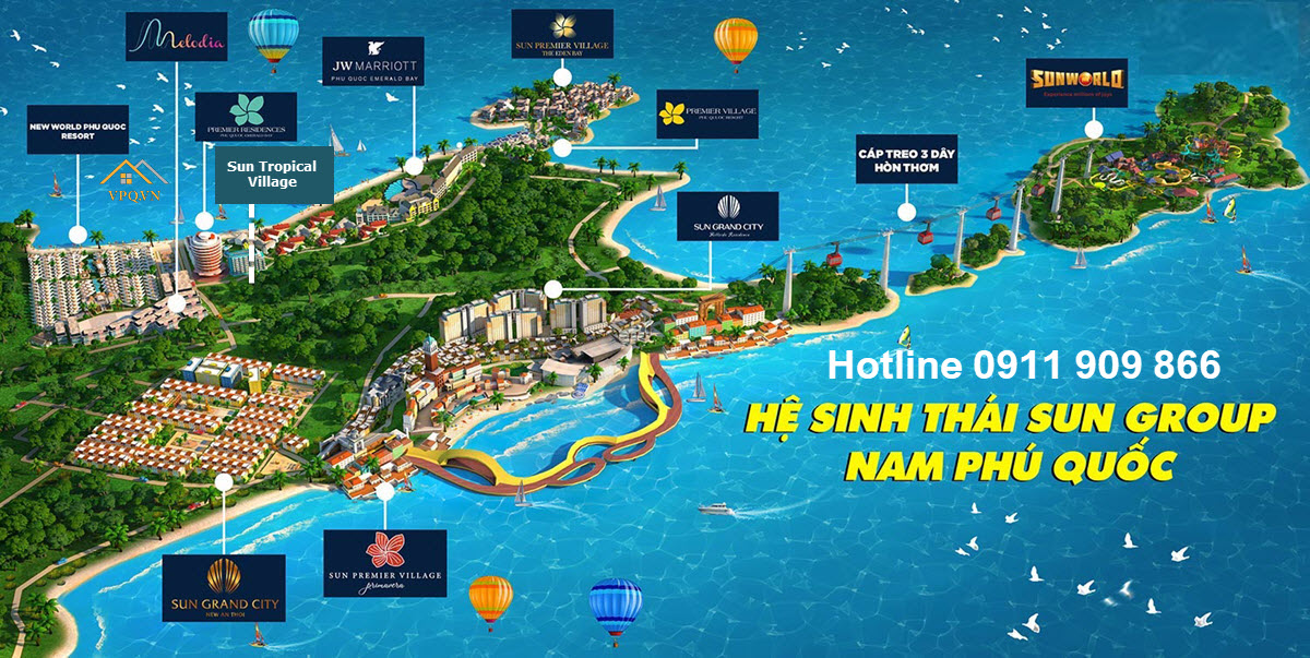 Sun Tropical Village nằm trong Hệ sinh th&aacute;i Sun Group tại Nam Ph&uacute; Quốc