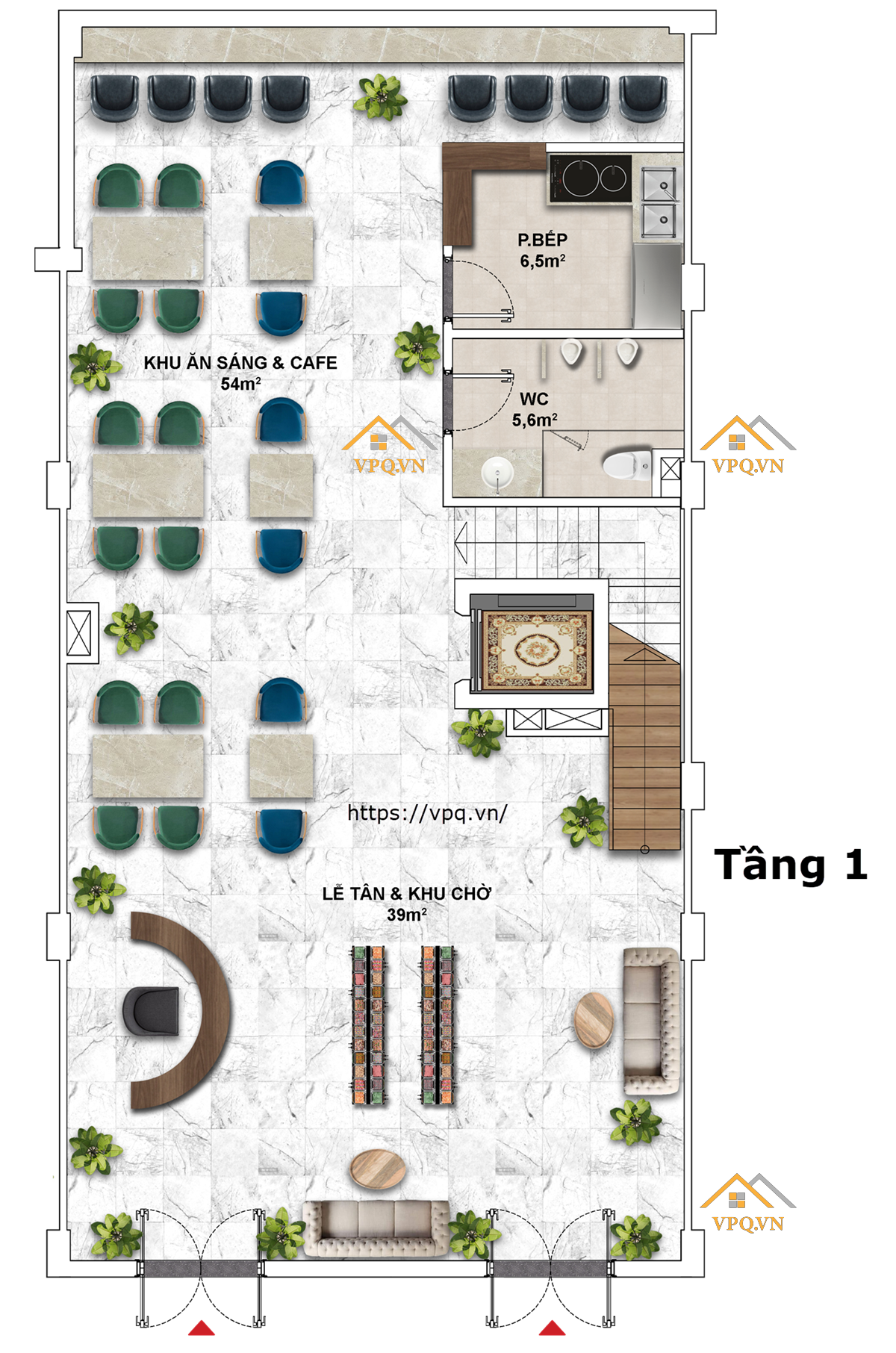 Layout Shophouse The Center Ph&uacute; Quốc - Tầng 1