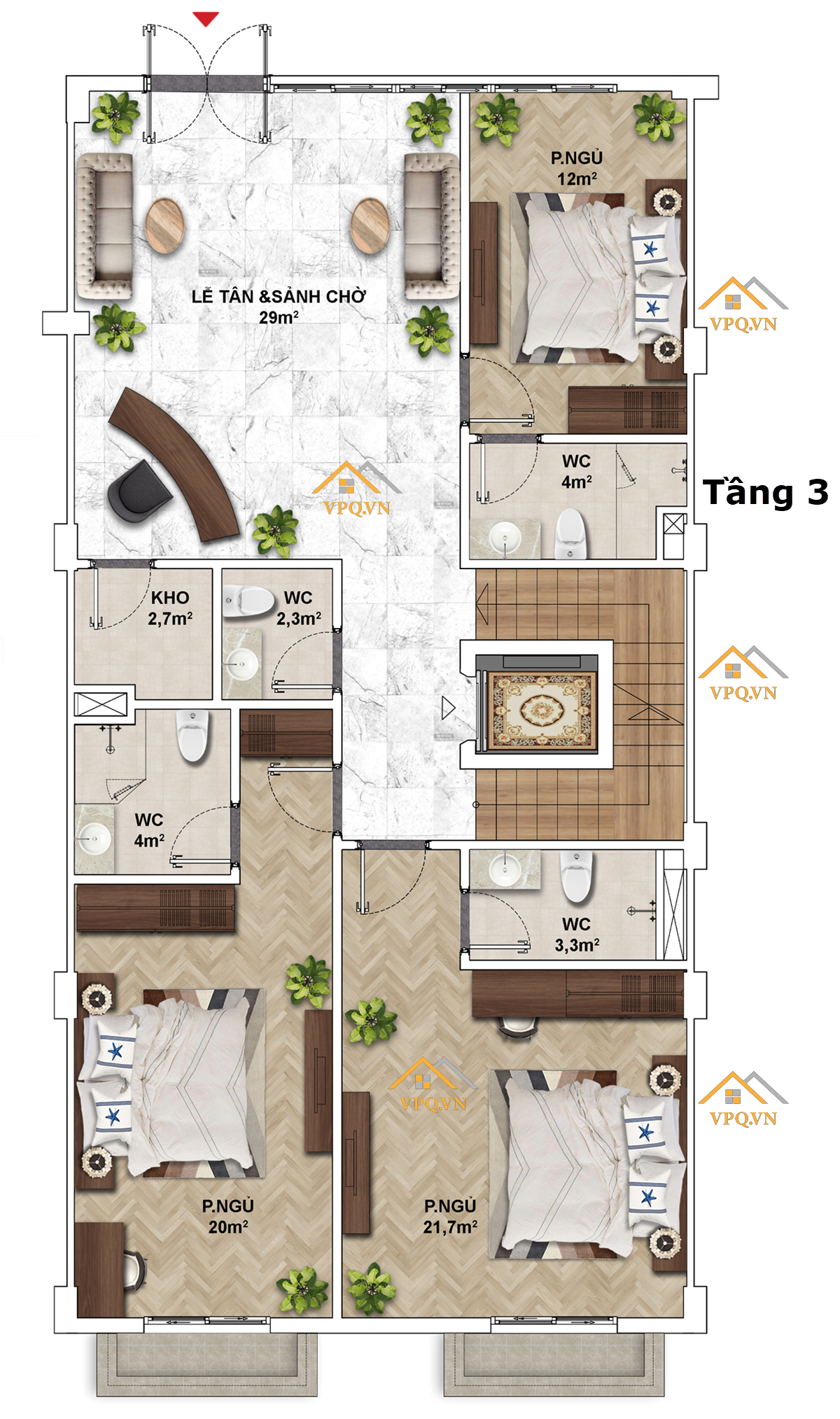 Layout Shophouse The Center Ph&uacute; Quốc - Tầng 3