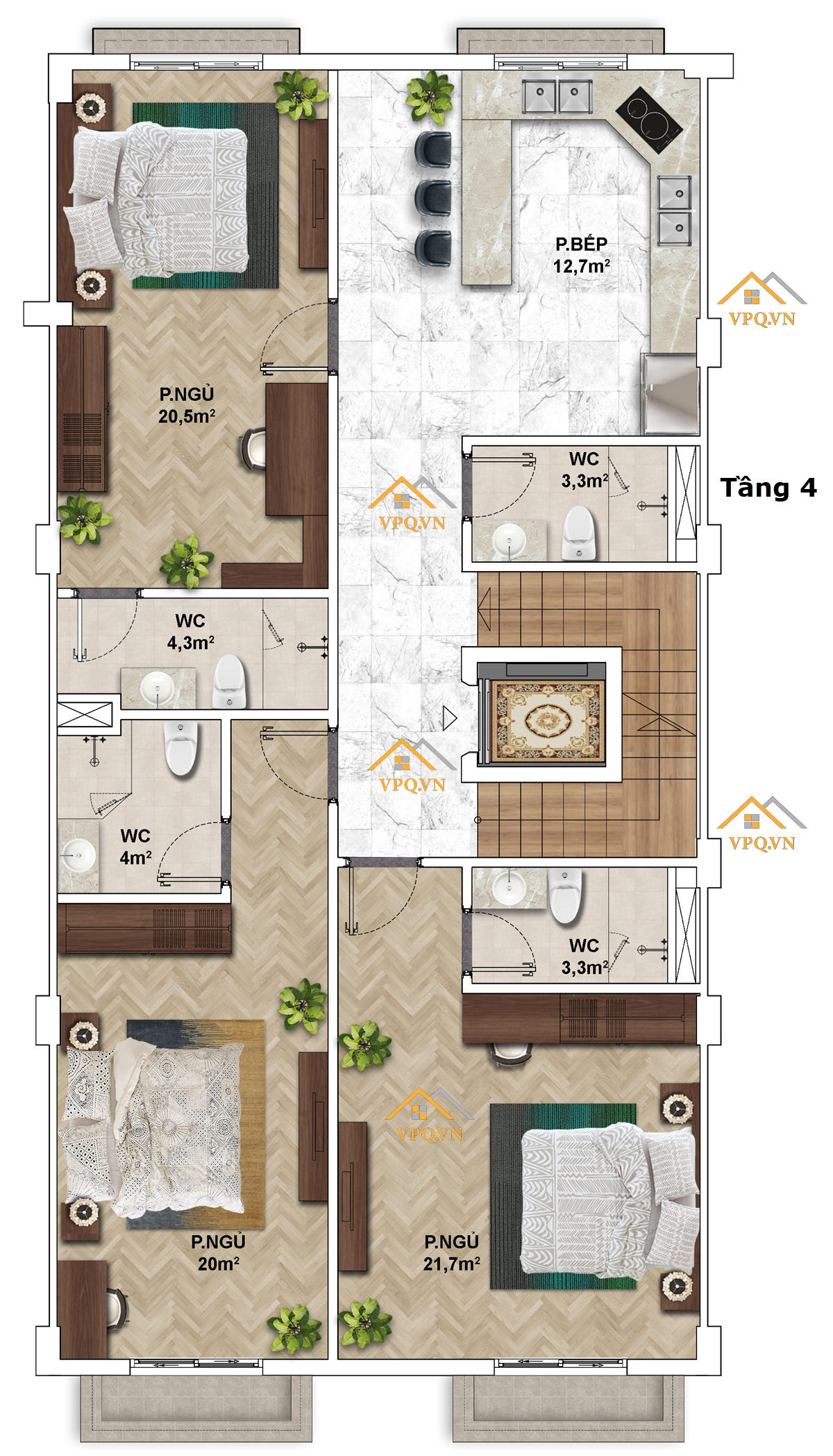Layout Shophouse The Center Ph&uacute; Quốc - Tầng 4