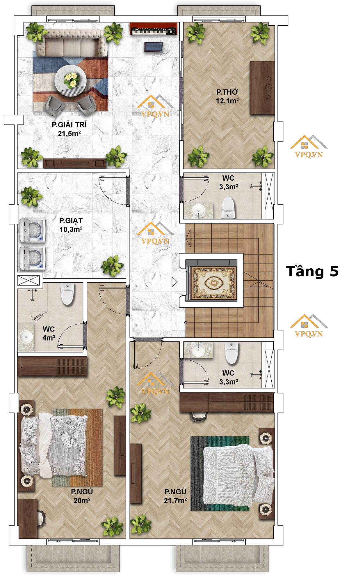 Layout Shophouse The Center Ph&uacute; Quốc - Tầng 5