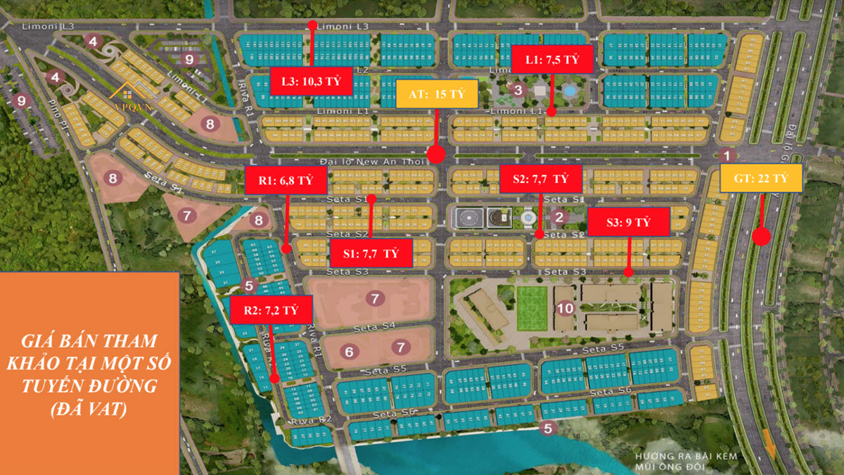 Vị trí giá bán các tuyến đường tại Sun Grand City New An Thới