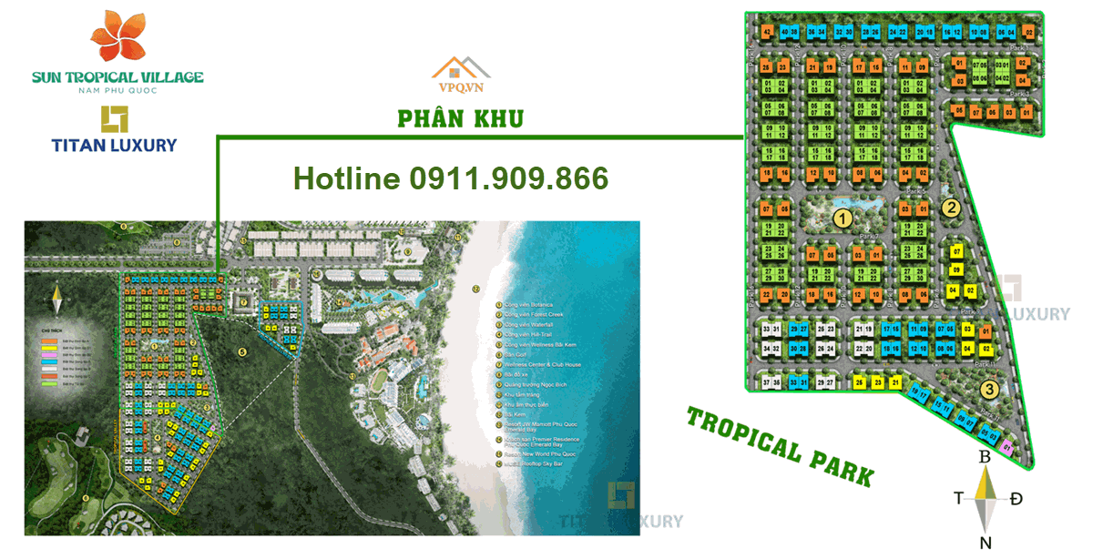 Ph&acirc;n khu biệt thự Tropical Park tr&ecirc;n mặt bằng tổng thể Sun Tropical Village