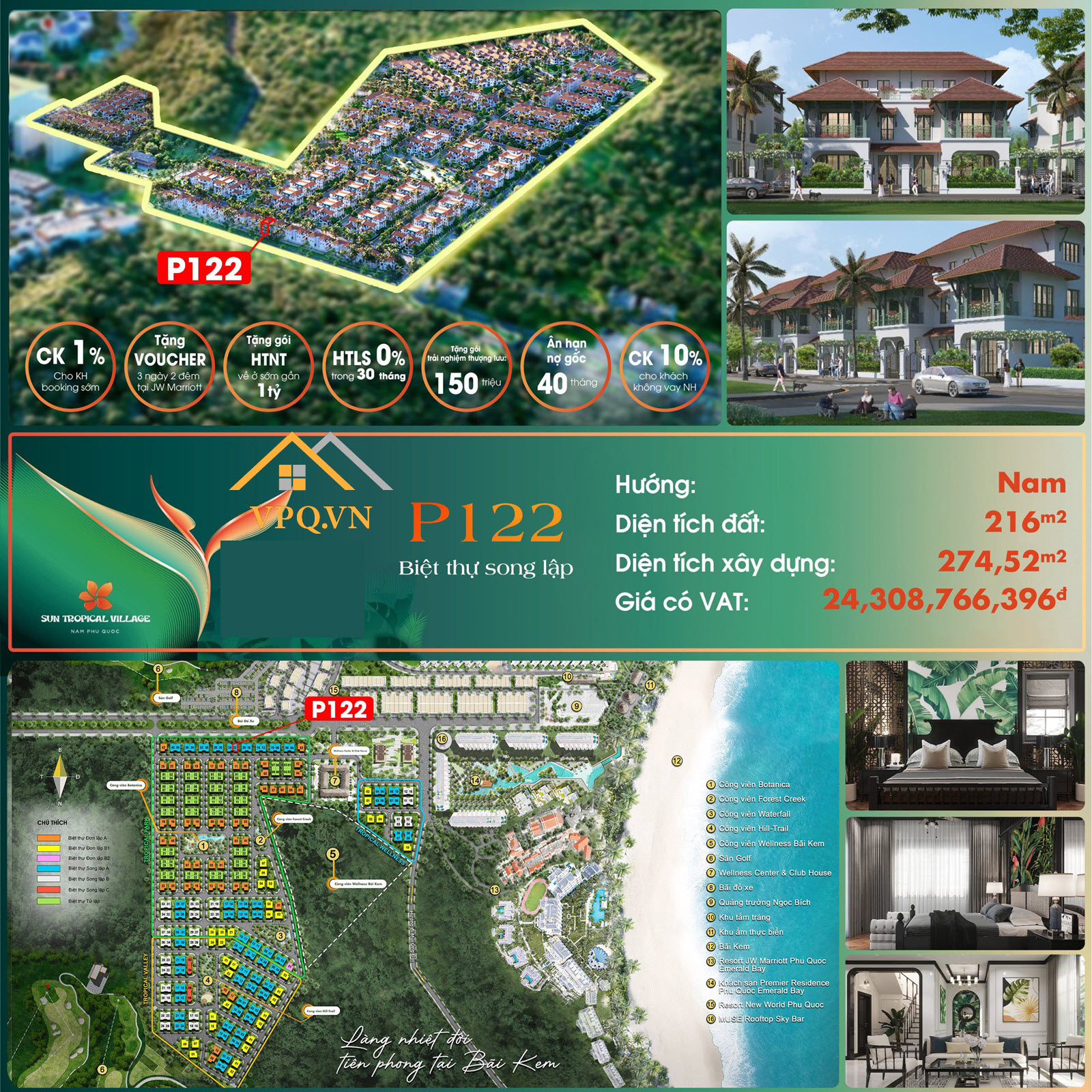 Vị trí P122 trên phối cảnh Sun Tropical Village