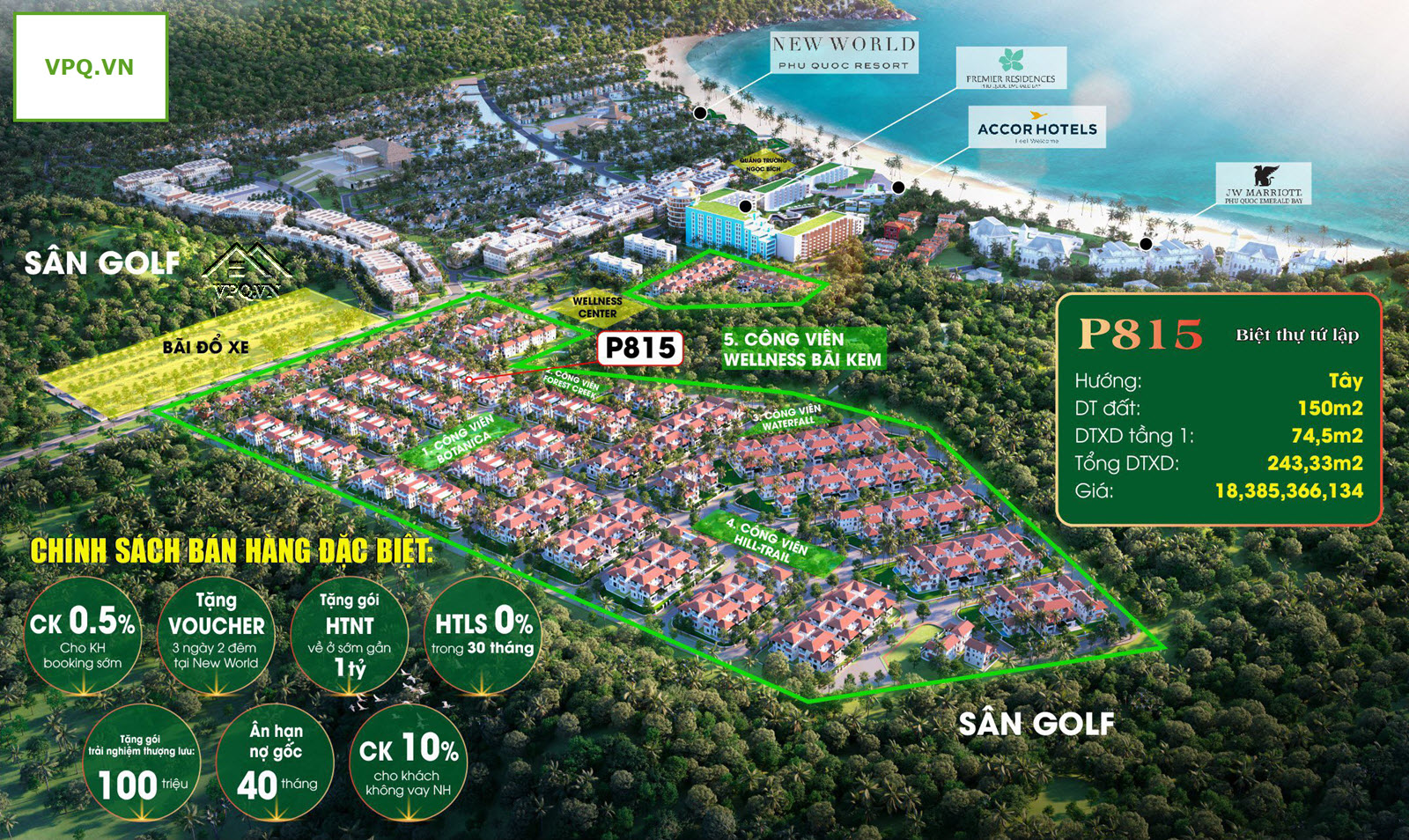 Vị tr&iacute; biệt thự tứ lập P815 tại l&agrave;ng nhiệt đới Sun Tropical Village