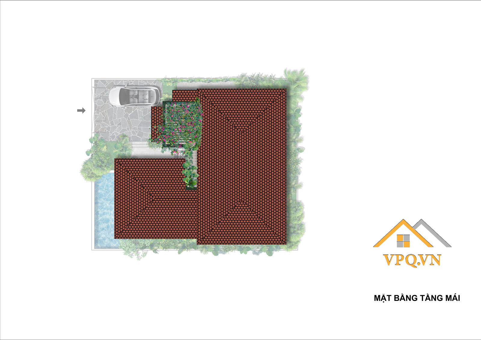 Layout tầng m&aacute;i biệt thự đơn lập A - Sun Tropical Village