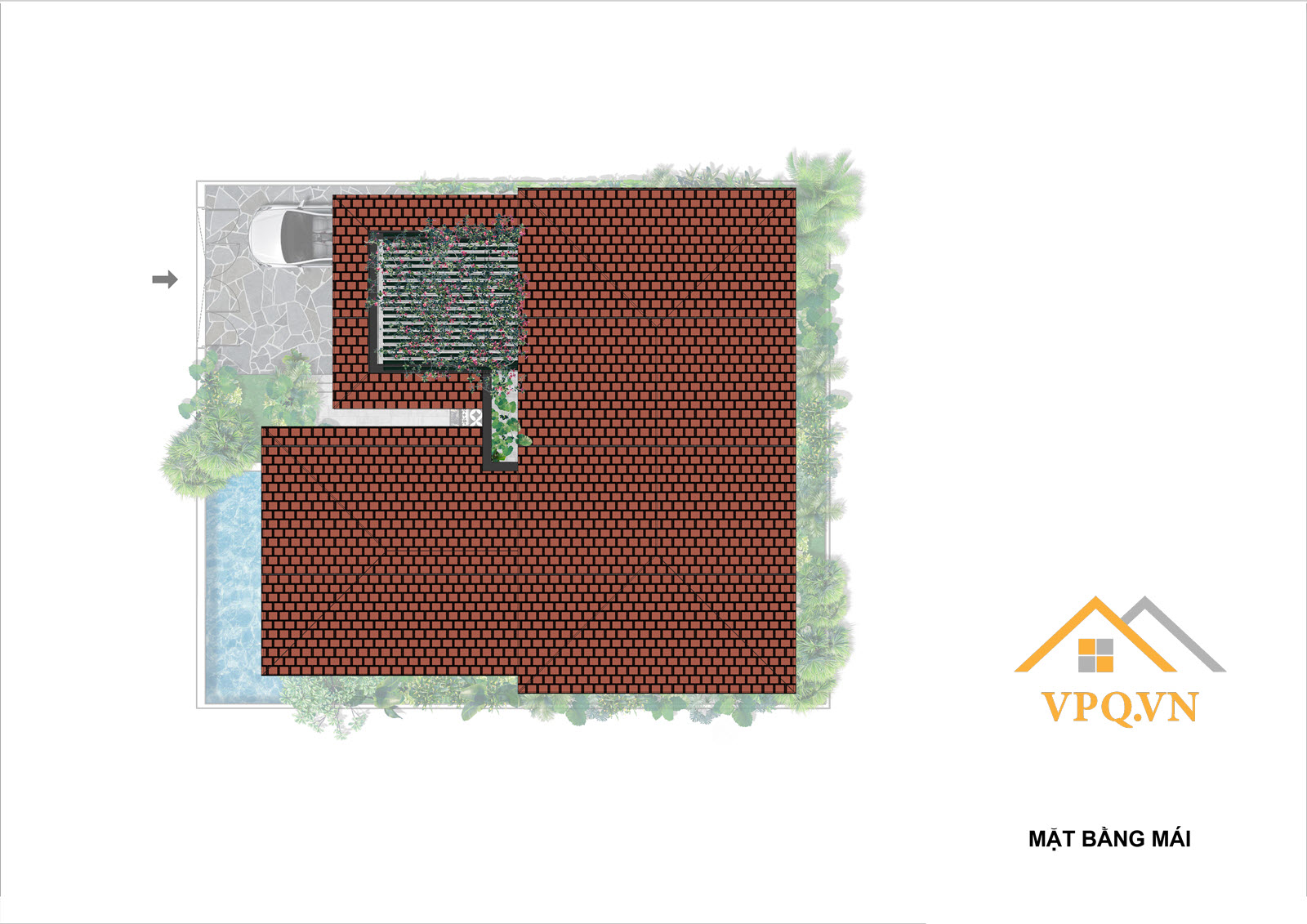 Layout tầng m&aacute;i biệt thự đơn lập B - Sun Tropical Village