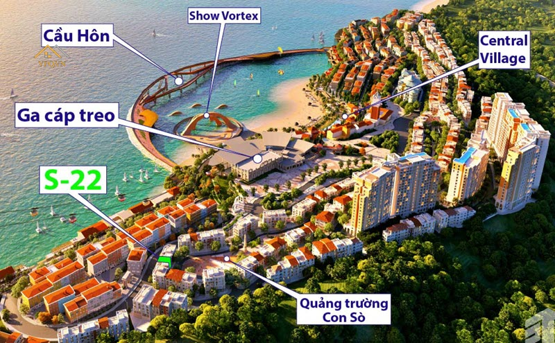 Vị tr&iacute; căn Shophouse Địa Trung Hải - S22 - The Center tr&ecirc;n phối cảnh