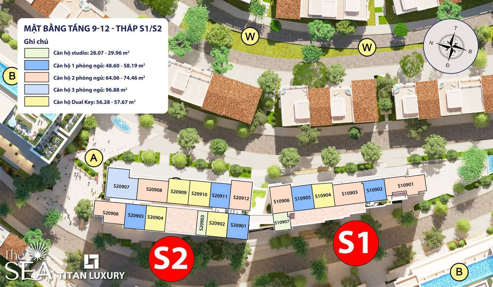 Mặt bằng tầng 9 - 12: View trọn công trình nghìn tỷ Sun Group + view biển