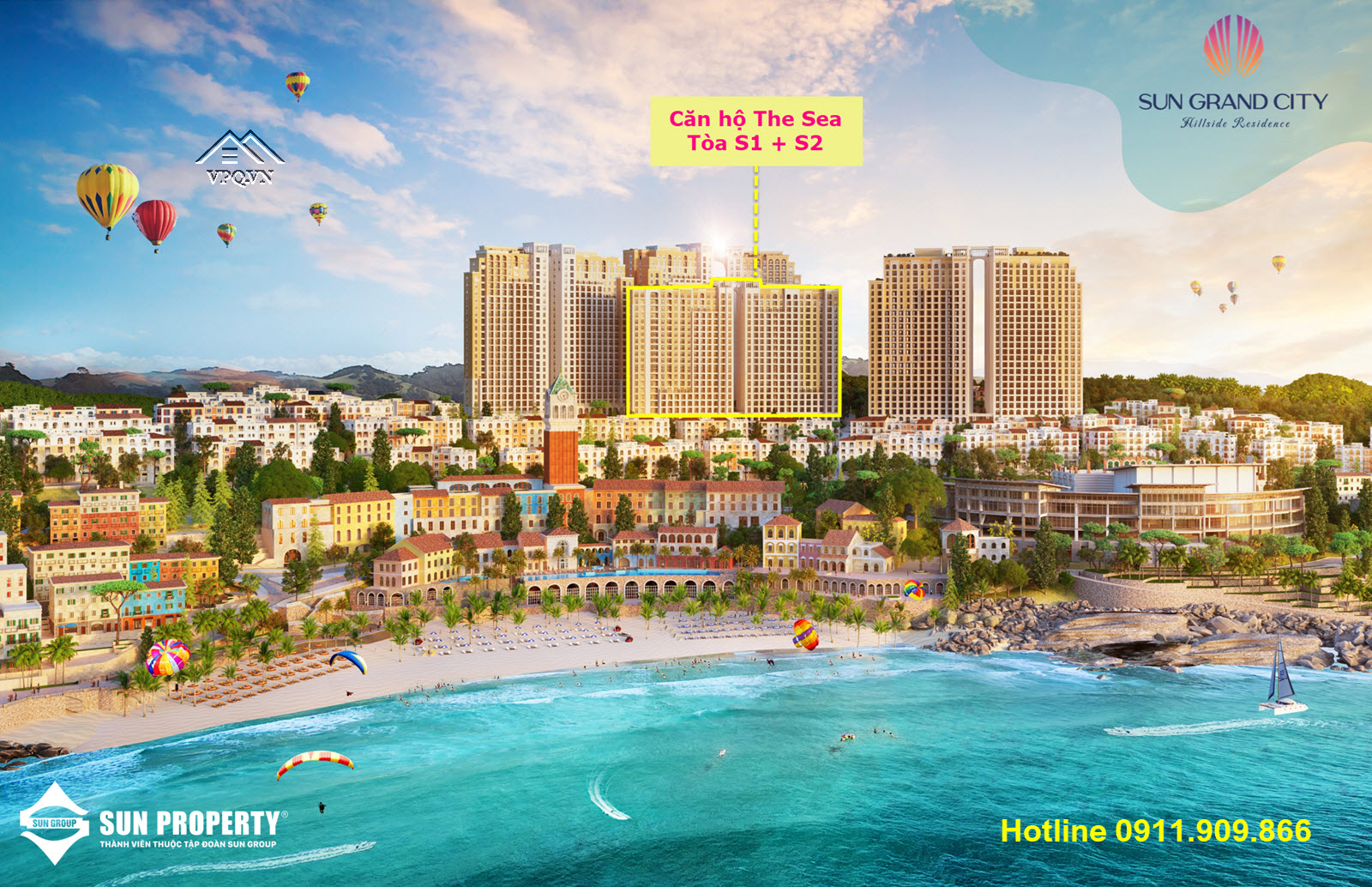 Vị trí 2 tòa căn hộ phân khu The Sea Hillside ở Phú Quốc