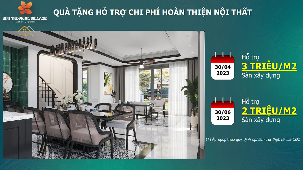 Qu&agrave; tặng ho&agrave;n thiện nội thất biệt thự Sun Tropical Village