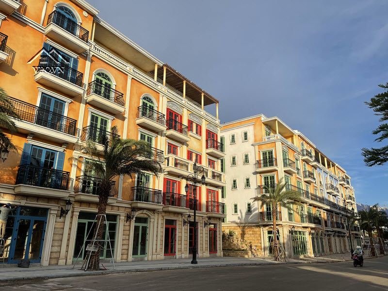 Vỉa h&egrave; mặt tiền Shophouse The Center đ&atilde; được CĐT trồng th&ecirc;m c&acirc;y dừa