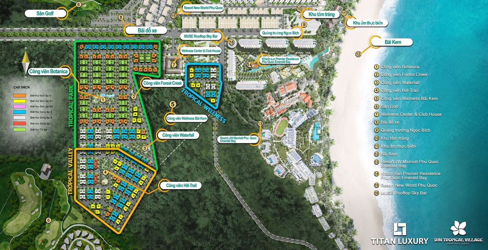 Mặt bằng tiện &iacute;ch Sun Tropical Village trong hệ sinh th&aacute;i Sun Group bờ Đ&ocirc;ng Nam