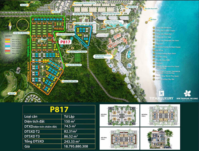 Biệt thự tứ lập P817 Sun Tropical Village