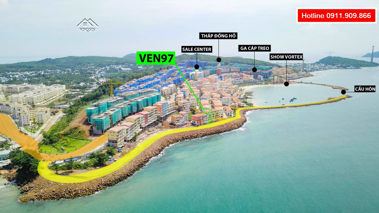 Hình ảnh thực tế vị trí Shophouse mặt biển VEN97 Địa Trung Hải, Phú Quốc