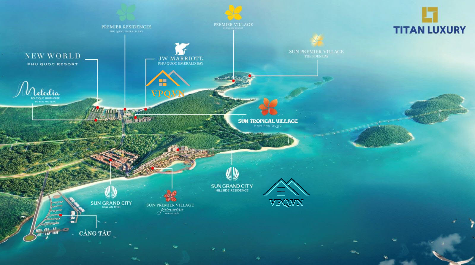 Vị tr&iacute; dự &aacute;n Sun Tropical Village trong hệ sinh th&aacute;i Sun Group Ph&uacute; Quốc